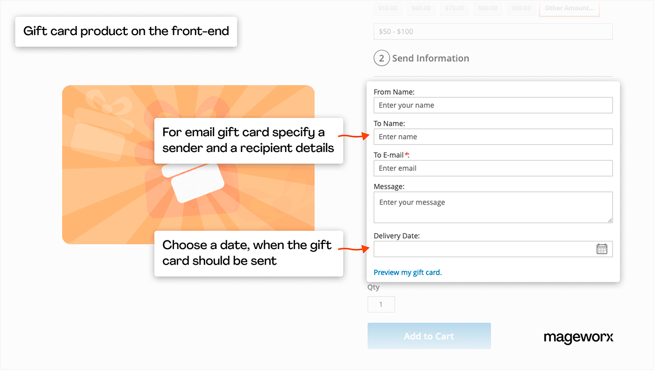 Magento gift card module creates a product on the front-end