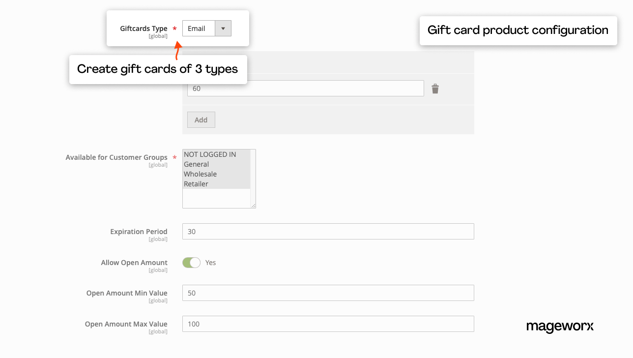 Three types of Magento gift cards