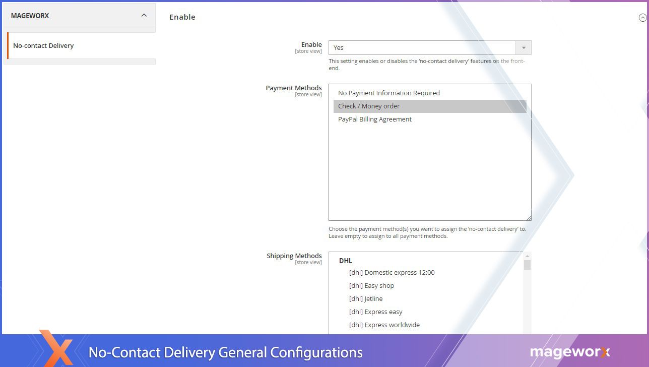 Magento 2 No-Contact Delivery extension: general configurations