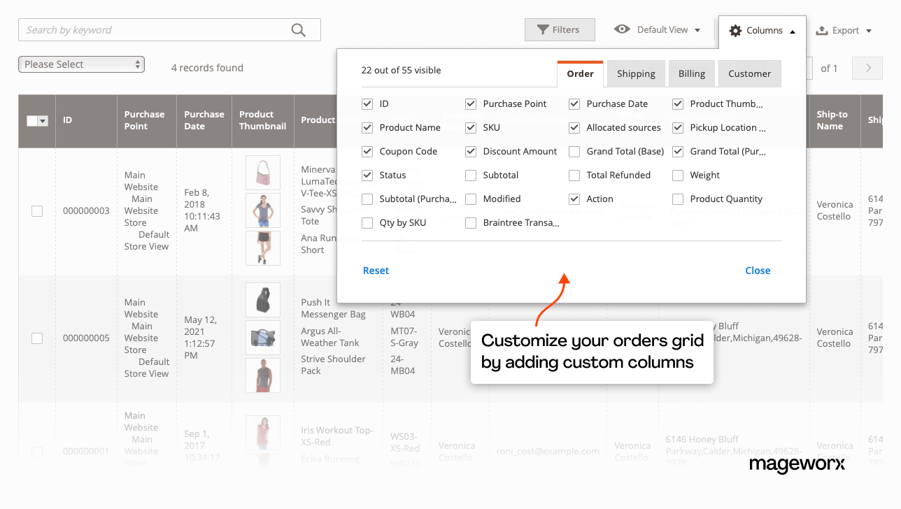 Magento 2 orders grid customization