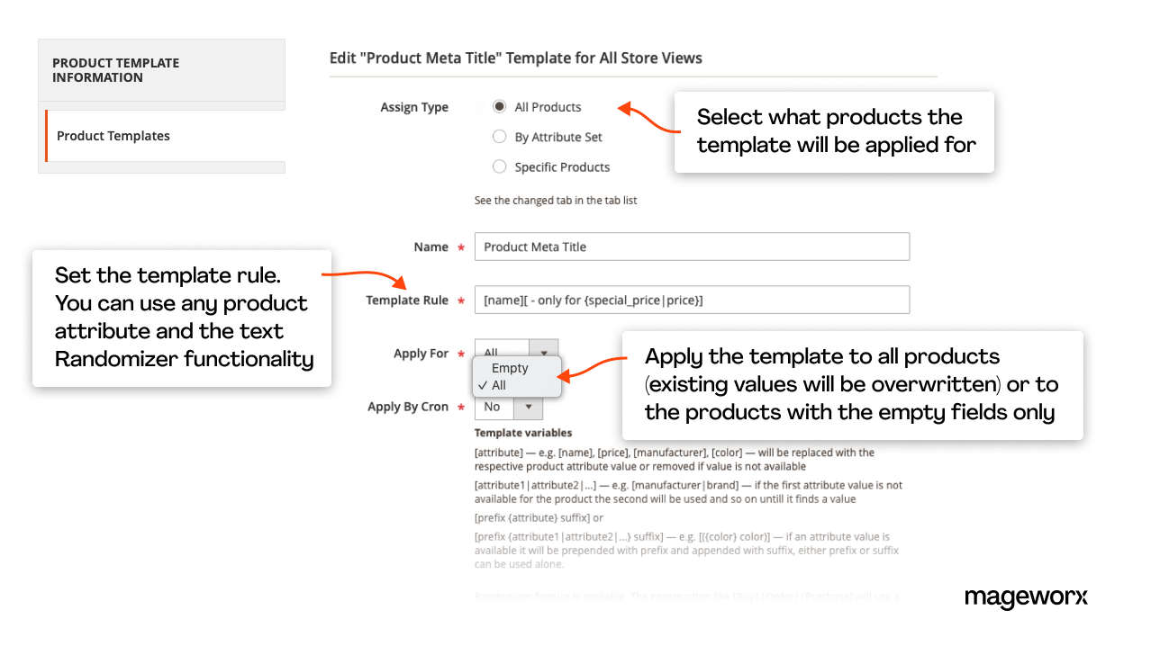Product meta title configuration with the help of Mageworx SEO Suite Ultimate