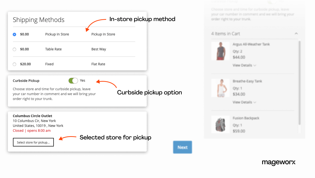 Curbside pickup option toggle at the checkout - Magento 2 Store Locator