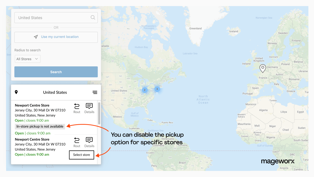 magento 2 store locator adds the ability to display the pickup option for specific stores