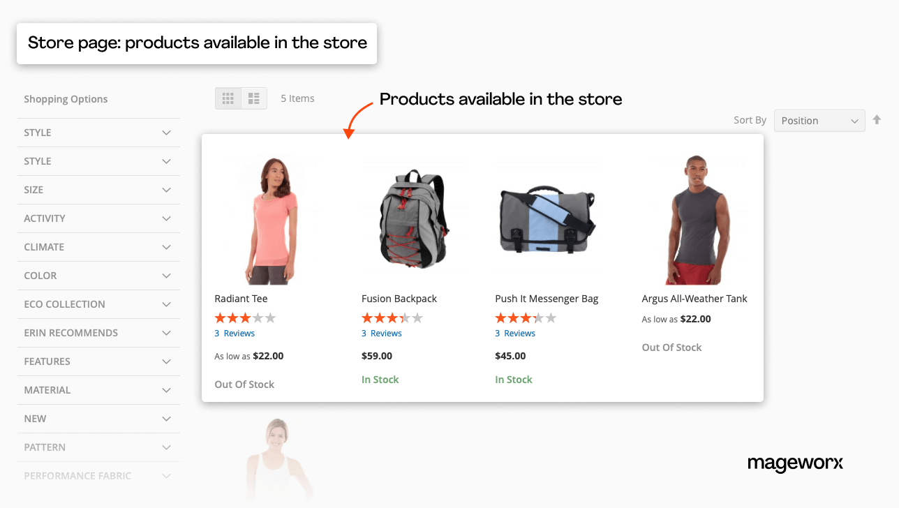 Display on Magento 2 Store locator pages items available in a specific store