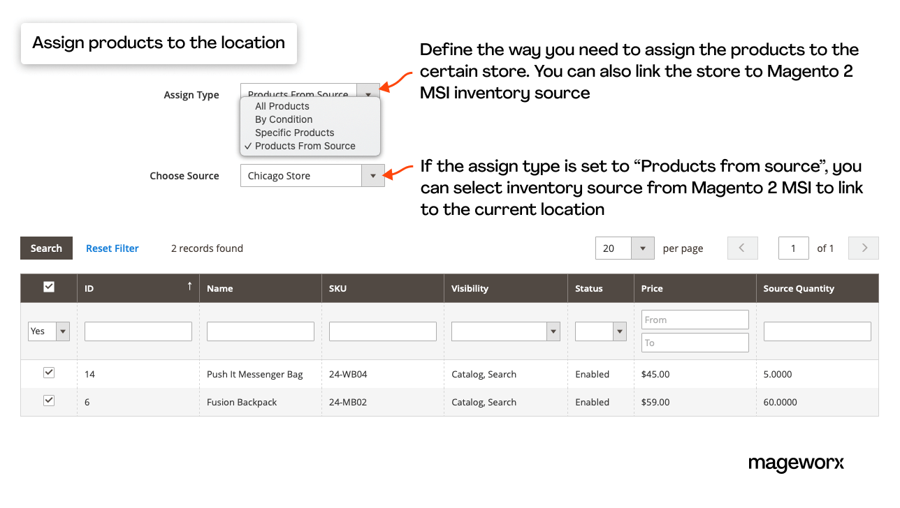 Ability to assign products to a location with the help of Magento 2 Store Locator extension