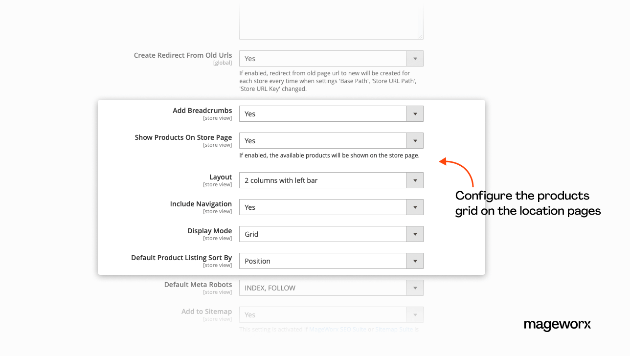 Magento 2 store locator products grid configuration for location pages