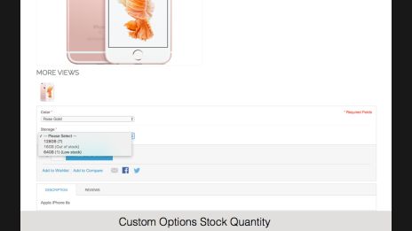magento custom options stock