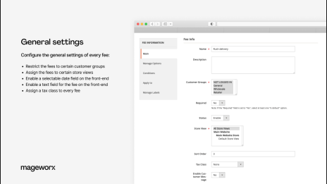 general settings of the magento 2 payment fee extension