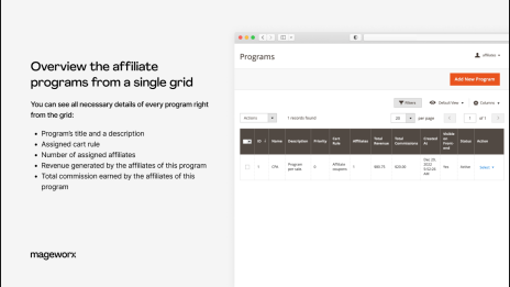 handy single grid for magento affiliate program overview