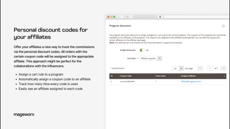 personal discount codes for magento 2 affiliates