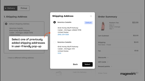 Shipping addresses in a popup in One Page Checkout Magento 2