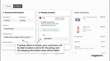Magento one page checkout flow if in-store pickup is selected