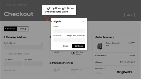 Login option at the Magento checkout page