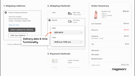 Delivery date and time functionality on Magento checkout page
