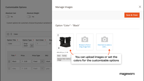 Images to set colors for Magento customizable options