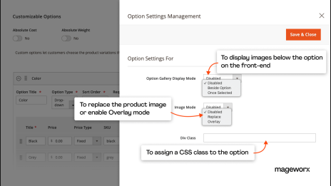 Magento custom options settings management