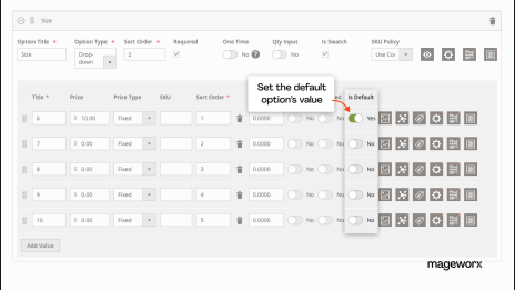 Default option's value setup