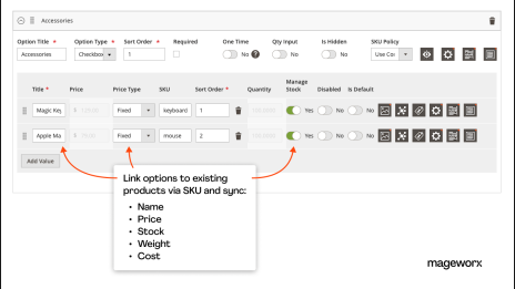 Linking custom options to existing products via SKU