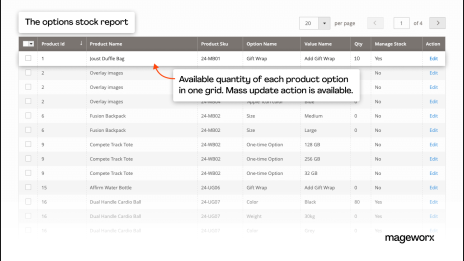 Options stock report with the help of Mageworx Advanced Product Options