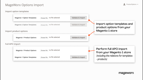 Full product options import functionality from Magento 1