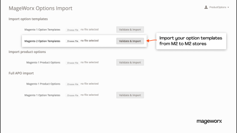 Product options import/export functionality