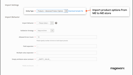Product option import from Magento 2 to Magento 2