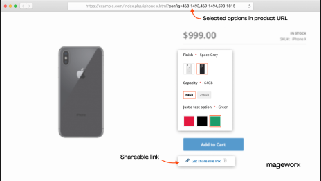 Sharable link for specific Magento 2 custom options