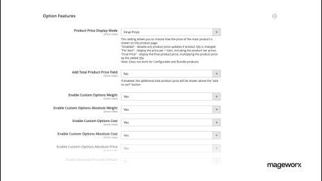 Option features setup