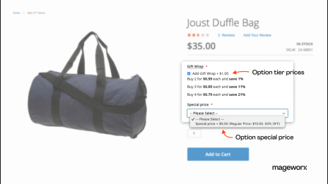 Magento 2 product option tier prices