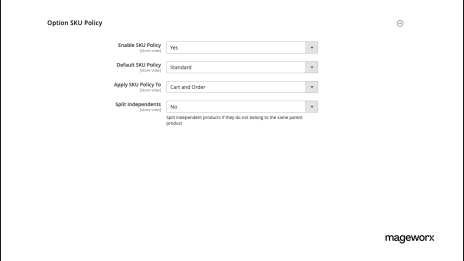 Product option SKU policy setup