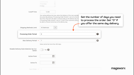Setting up order processing period for the time slot delivery