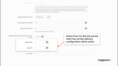 Ability to activate time slot delivery for specific periods