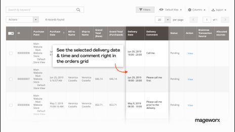 Convenient overview of time slot delivery in the Magento 2 orders grid