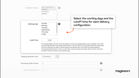 Ability to specify the cutoff time and working days for the estimated date of delivery