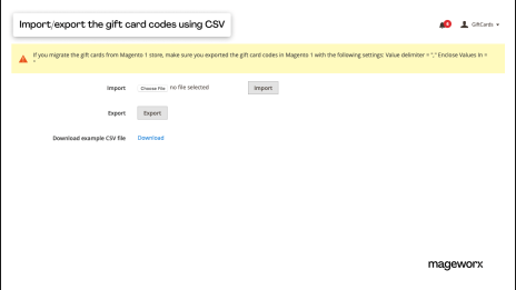 Ability to import and/or export Magento 2 gift cards via a CSV file