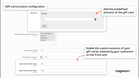 Magento gift card product configuration
