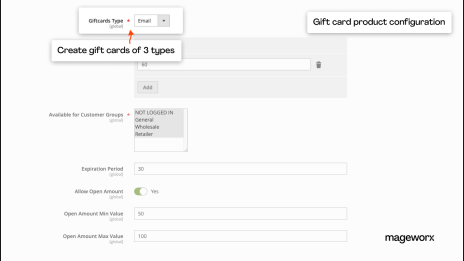 Three types of Magento gift cards