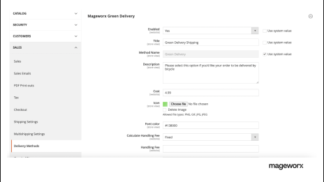 Magento 2 Green Delivery extension: delivery method settings