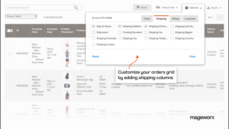 New shipping columns in the Magento orders grid