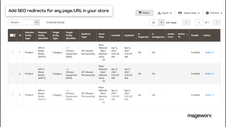Magento 2 SEO redirects functionality