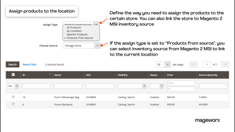 Ability to assign products to a location with the help of Magento 2 Store Locator extension