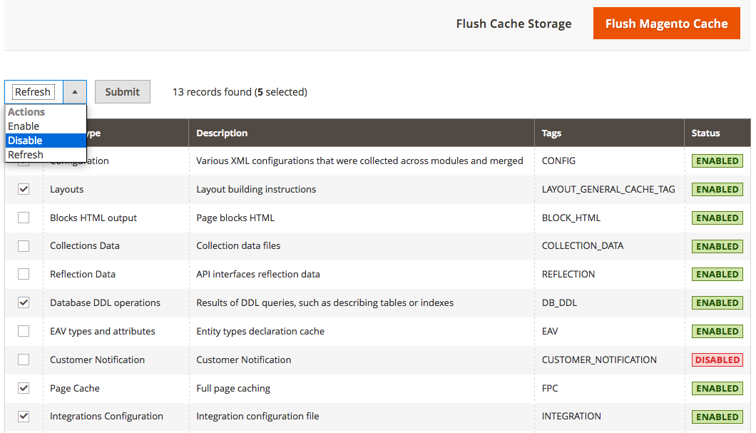 Magento 2 cache management