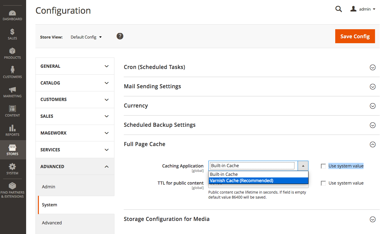 Magento 2 cache configuration