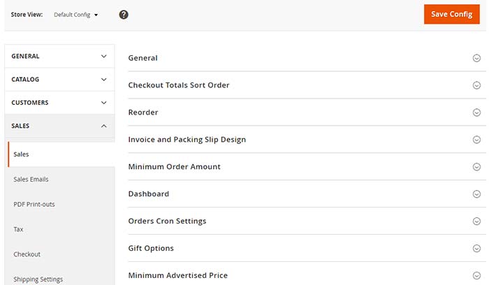 Magento 2 sales order settings