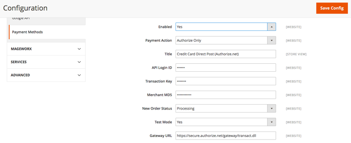 Magento 2 Authorize.net payment