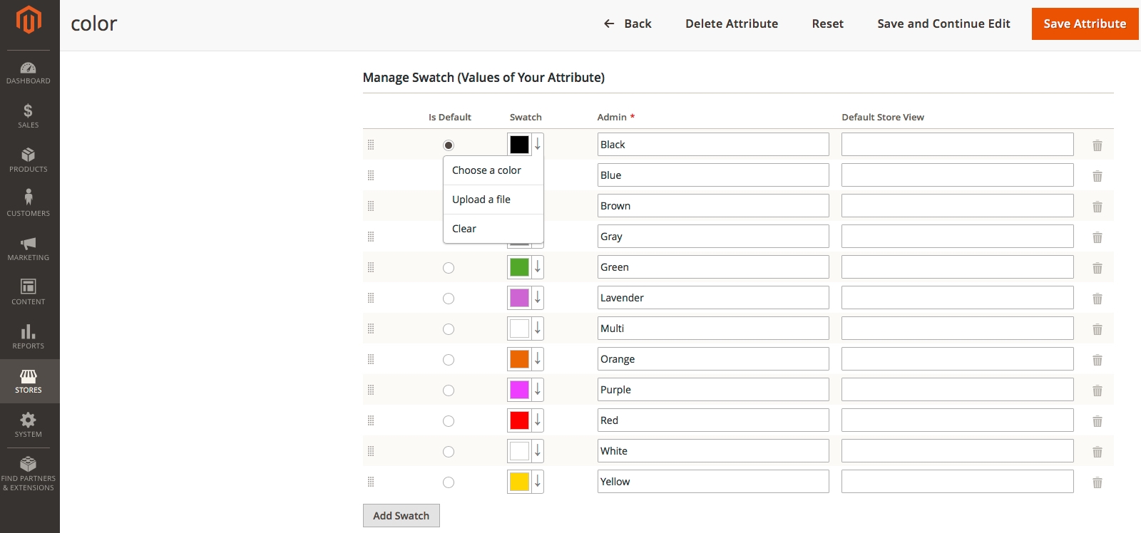 Configure color swatch in Magento 2