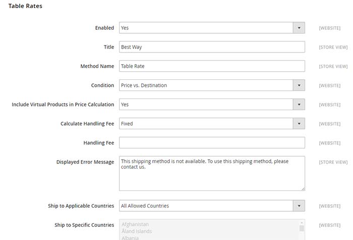 shipping rates Magento 2