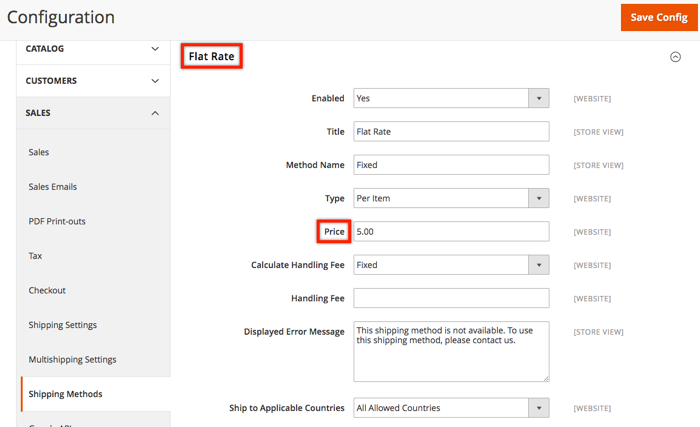 Magento 2 shipping rates configuration