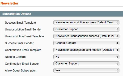 Magento newsletter configuration