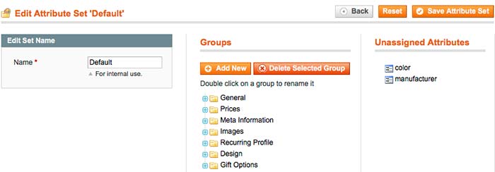 set of attributes in Magento